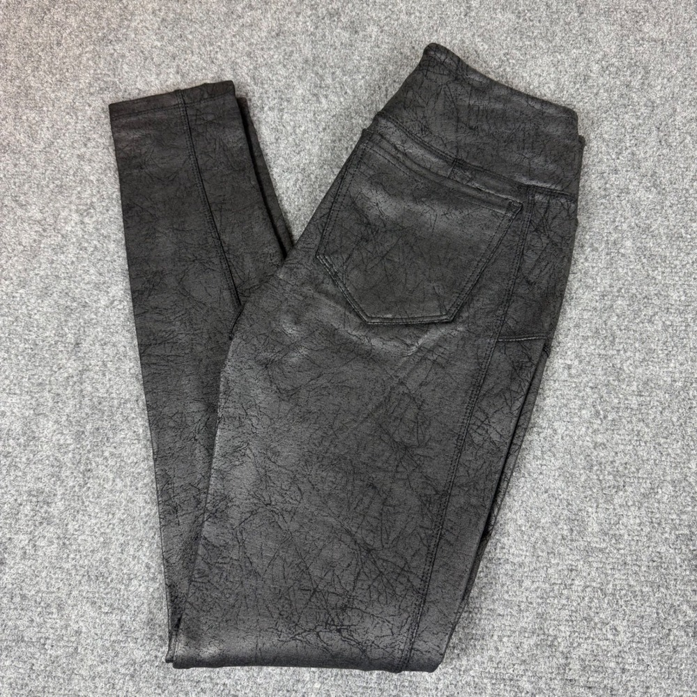 Mudd FLX Stretch Black Crackle Faux Leather Ponte Leggings Small High Waist